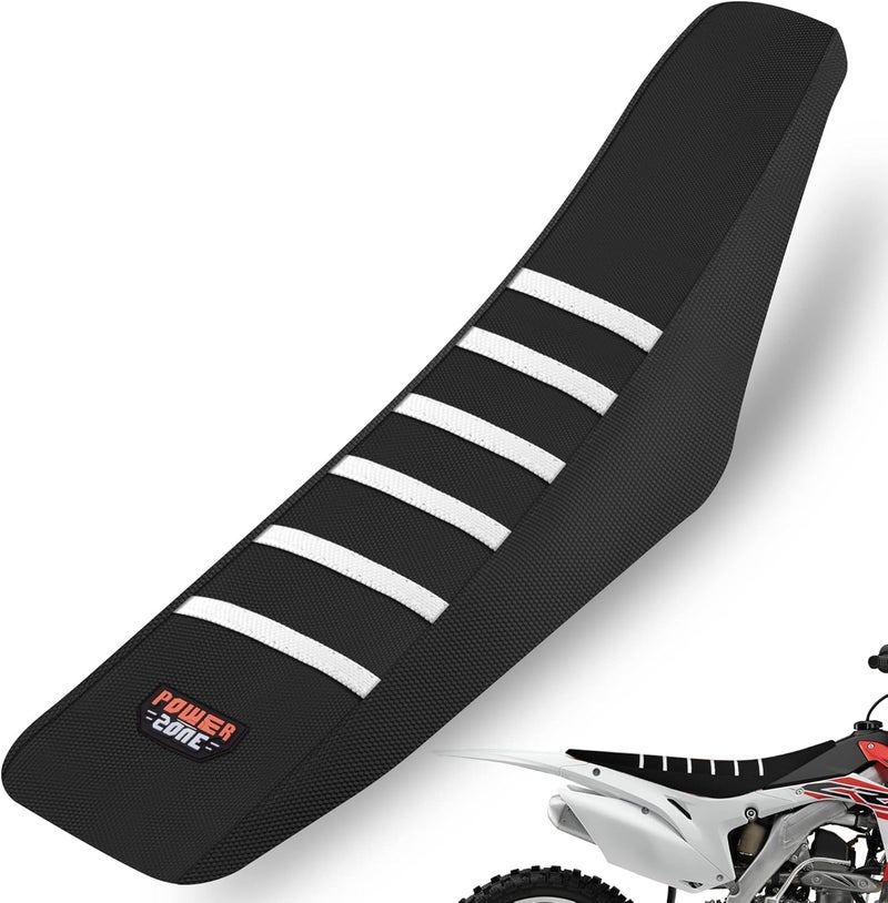 fewfuss White Stripe Universial Seat Cover for Dirt Bike - Motorcycle Motorcross Enduro Seat Covers (Black) - Image 1